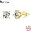 BAMOER Orecchini a bottone rotondi in moissanite placcati in oro per donna, regalo di gioielli da sposa classici in argento sterling 925 MSE038
