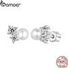 BAMOER Orecchini a bottone Moissanite placcati in oro bianco con vite posteriore Orecchini ipoallergenici con perle in argento sterling 925 per donna