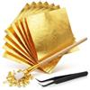 wuliwenwen 150 fogli di foglia d'oro, lamina d'oro per fai da te, nail art, decorazione in legno e mobili, 14 x 14 cm, con pinzette e pennello (non commestibili)