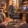 Anwick Sedia da gaming ergonomica con poggiapiedi (nero-grigio) | Sedia da gamer regolabile con cuscino lombare, poggiatesta, schienale da 90° a 135° e braccioli accoppiati