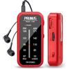 PRUNUS J-985 Mini Radio Portatile FM/AM con Cuffie e Clip Posteriore | Radiolina Portatile Piccola che Supporta Stereo, Radio a Pile AAA per Pescare, Correre, Camminare (Rosso).