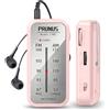 PRUNUS J-985 Mini Radio Portatile FM/AM con Cuffie e Clip Posteriore | Radiolina Portatile Piccola che Supporta Stereo, Radio a Pile AAA per Pescare, Correre, Camminare (Rosa).