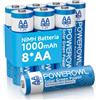 POWEROWL 8 Batterie Ricaricabili AA NiMH per Luci Solari da Giardino - Blu | Batteria Solare Precaricata da 1,2 V 1000 mAh, AA, per Illuminazione Solare da Giardino e Esterni.
