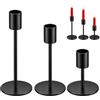 Kacerter 3 Pz Portacandele da Tavolo, Candelabri Vintage in Metallo per Candele | 3 Altezze 8,5 / 14 / 16 cm, per Matrimoni, Cene, Soggiorno e Camino, adatti a Candele da 2,2 cm, Nero