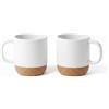 FUN FAN LINE Set di 2 Tazze da Caffè Grandi in Ceramica con Base in Sughero - Bianco | Tazze Moderne Alte con Base in Sughero per Casa e Ufficio