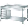 Allforfood Tavolo da lavoro inox - gambe quadre 4x4cm - con cassettiera 4 cassetti - piano top spessore cm 4 - con alzatina - lunghezza cm 120 - profondità cm 60 - altezza cm 85 - piano top inox aisi 304