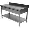 Allforfood Tavolo da lavoro inox - gambe quadre 4x4cm - con ripiano inferiore - con cassetti sotto top - piano spessore cm 4 - con alzatina - lunghezza cm 120 - profondità cm 60 - altezza cm 85 - 2 cassetti - piano top inox aisi 304