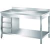 Allforfood Tavolo da lavoro inox - gambe quadre 4x4cm - con cassettiera 3 cassetti - piano top spessore cm 4 - con alzatina - lunghezza cm 120 - profondità cm 60 - altezza cm 85 - piano top inox aisi 304