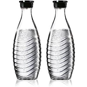 Sodastream Glass Carafe - Bottiglie in vetro, Compatibile con Gasatori d'acqua Crystal & Penguin, Trasparente/Nero, 0.75L, Confezione da 2 (2 x 0.75L), l'imballaggio può variare