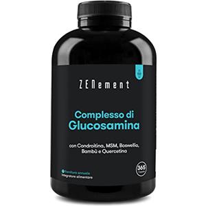 Zenement Glucosamina con Condroitina, MSM, Boswellia, Bambù e Quercetina, 365 Capsule (Fornitura per 1 Anno) - Alto Dosaggio - Glucosamina Complex Senza Glutine e Lattosio - Zenement