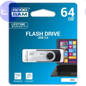 GOODRAM PEN DRIVE 64GB GOODRAM USB 2.0 UTS2 NERA con SWIVEL 20R/5W - UTS2-0640K0R11
