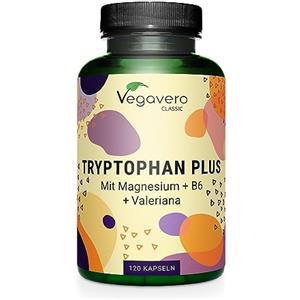 Vegavero L-TRIPTOFANO PLUS Vegavero® | 600 mg | Con Magnesio, Valeriana e Vitamina B6 | Precursore di 5HTP, Serotonina e Melatonina | 120 capsule | Vegan