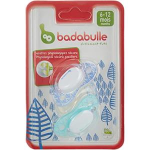 Badabulle B011210 Succhietto fisiologico Boy Silicone Spring Leaves, 6-12 m x2, Bianco/Blu