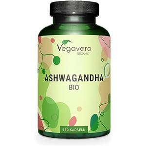 Vegavero ASHWAGANDHA BIO Vegavero® | 670 mg per capsula | con il 2% di Withanolidi | SENZA ADDITIVI | Ashwagandha polvere di Withania Somnifera | Premium Organic Ashwaganda | 180 capsule | Vegan
