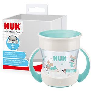 NUK Mini Magic Cup bicchiere antigoccia | Bordo 360° anti-rovesciamento | 6+ mesi | manici ergonomici | Senza BPA | 160 ml | Turchese