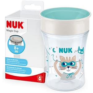 NUK 10255604 Magic Cup bicchiere antigoccia | Bordo anti-rovesciamento a 360° | 8+ mesi | Senza BPA | 230 ml | gatto blu