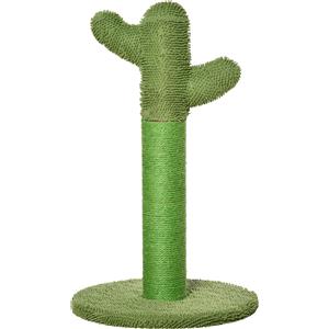 pawhut albero tiragraffi per gatti adulti e gattini a forma di cactus con corda sisal, 40x40x65cm, verde