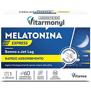 VITARMONYL - MELATONINA EXPRESS - Integratore alimentare per il sonno e il jet lag - Per ridurre il tempo di addormentamento - Confezione da 60 compresse orosolubili - 28,8 g