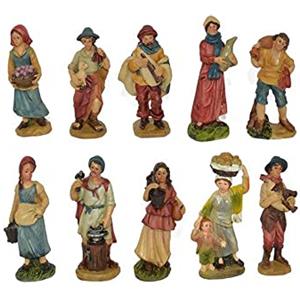 Aurora Store Set 10 Pastori in Resina 12 cm Presepe Statuine in Personaggi Assortiti dipinte a Mano Personaggi Mestieri Contadini Figure Diverse