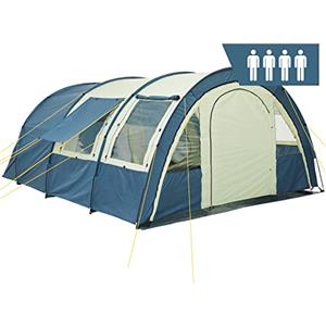 CampFeuer Tenda a tunnel tenda multipla per 4 persone | enorme vestibolo, 5000 mm di colonna d'acqua | con telo e parete anteriore regolabile | tenda da campeggio tenda familiare (blu/azzurro)