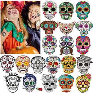 HOWAF Halloween Cranio Floreale Nero Scheletro Web Tatuaggi Temporanei Tattoos Adesivi Trucco per Bambini Festa di Halloween Compleanno Sacchetti Regalo Giocattolo (100 Pezzi)