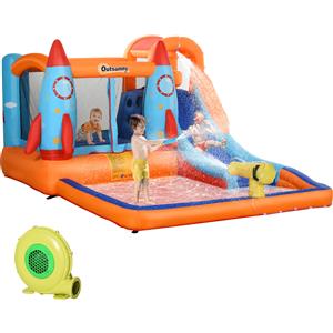 RELAX4LIFE Castello Gonfiabile per Bambini, Tema Tropicale, Parco Giochi  Gonfiabile con Scivolo da Esterno, 50 Palline, Trampoline, 323 x 325 x 230  cm