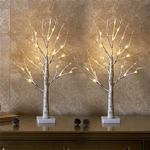 EAMBRITE Set di 2 Albero di luce 24 bianco caldo LED Albero di betulla con funzionamento a batteria, decorazione di Pasqua e Natale per la casa all'interno (60cm/2ft)