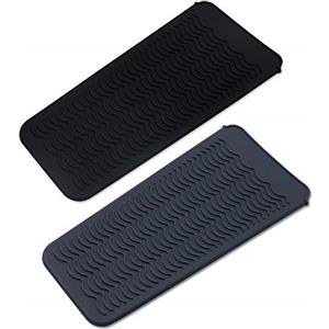 N//A Confezione da 2 tappetini in silicone resistente al calore, tappetino termico portatile per arricciacapelli, piastra da viaggio, per ferro piatto, bigodino, hot waver(grigio+nero)
