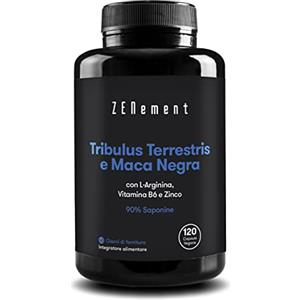 Zenement Tribulus Terrestris e Maca Nera - 100% naturale con il 90% di Saponine - con L-Arginina, Vitamina B6 e Zinco - Aumenta il testosterone, massa muscolare, forza, resistenza, energia - Zenement