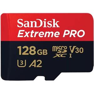 Sandisk 128GB Scheda microSDXC SanDisk Extreme Pro 200/90 MB/s A2 C10 V30 con adattore Nero/rosso [SDSQXCD-128G-GN6MA]