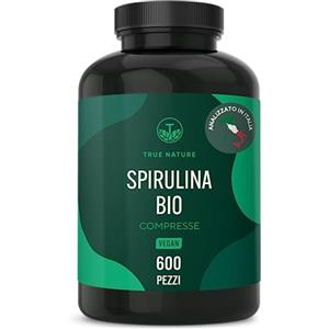 TRUE NATURE Spirulina Biologica - 600 compresse BIO 500 mg - 4.000 mg di dosaggio elevato - Ricca di ficocianina e proteine - Alga Spirulina pura - Analizzata in Italia e confezionata in Germania da TRUE NATURE