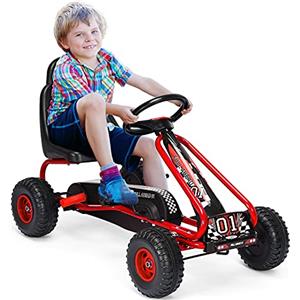 GOPLUS Go Kart per Bambini 3-5 Anni, Macchina Cavalcabile con Pedali e Sedile Regolabile, Go Kart Giocattolo Facile da Controllare, 50x92x53 cm (Rosso)