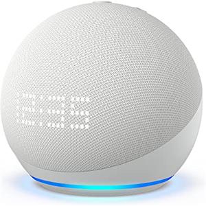 Amazon Echo Dot con orologio (5ª generazione, modello 2022) | Altoparlante intelligente Wi-Fi e Bluetooth, suono più potente e dinamico, con orologio e Alexa | Bianco ghiaccio