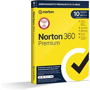 Norton 360 Premium 2024, Antivirus per 10 dispositivi, Licenza di 15 mesi con rinnovo automatico, PC, Mac, tablet e smartphone