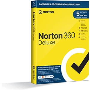 Norton 360 Deluxe 2024, Antivirus per 5 dispositivi, Licenza di 1 anno con rinnovo automatico, PC, Mac, tablet e smartphone