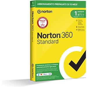 Norton 360 Standard 2024, Antivirus per 1 dispositivo, Licenza di 15 mesi con rinnovo automatico, PC, Mac, tablet e smartphone