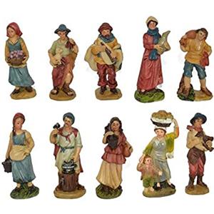 Aurora Store Set 10 Pastori in Resina 10 cm Presepe Statuine in Personaggi Assortiti dipinte a Mano Personaggi Mestieri Contadini Figure Diverse