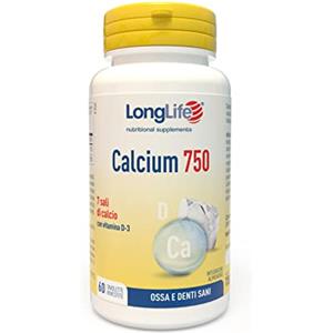 LongLife® Calcium 750mg | Integratore con 7 sali di calcio e vitamina D 3 naturale | Ossa e denti sani | 2 mesi di trattamento | Vegetariano e senza glutine