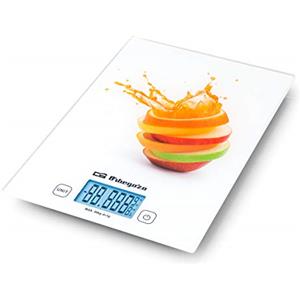 Orbegozo PC 2025 - Bilancia da cucina digitale, superficie in vetro temperato, 29,5 x 21 cm, capacità massima 20 kg, scala 1 g, funzione tara, controllo touch