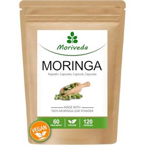 MoriVeda Capsule di Moringa 1200mg - scorta di 60 giorni - Prodotto vegano - senza additivi chimici - senza lattosio, fruttosio e glutine - oltre 90 nutrienti, proteine, vitamine - 120 pezzi da MoriVeda