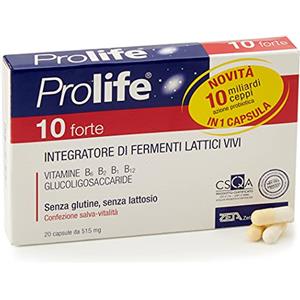 Prolife Vzdt032 10 Forte Capsule - Integratore con 10 Miliardi di Probiotici (Fermenti Lattici Vivi) per Dose, 20 capsule da 515 mg, 8.4 gr