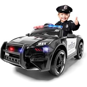 ATAA Macchina della Polizia Macchina della Polizia per Bambini con Sirena, luci e Microfono, Telecomando per Genitori e Batteria 12 V