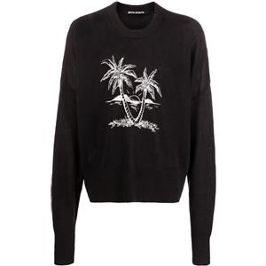 PALM ANGELS Maglia in lino con stampa Palm Tree