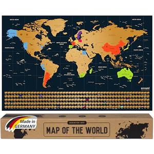 envami® Mappa del Mondo da Grattare - 68 X 43 CM - idee regalo - mappamondo da grattare con bandiere - scratch off map - mappa da grattare - cartina mondo da grattare - oro inglese
