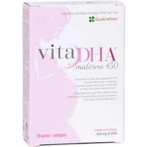 Omegor VitaDHA® Materna | 450mg di omega 3 DHA per gravidanza e allattamento | con metilfolato Quatrefolic®, tre volte più biodisponibile di acido folico | 30 capsule molli