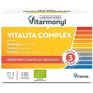 VITARMONYL - Vitalità Complex - Integratore alimentare per il sostegno e l'energia - Con Spirulina, Guaranà e Vitamina C - Ingredienti naturali da agricoltura biologica - 15 capsule - 7,5 g