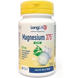 LongLife Magnesium 375® Osteo | Ossa e articolazioni | 5 sali di magnesio ad alta biodisponibilità | Con zinco, manganese, vitamina D 3 e vitamina K2 (K2VITAL®) | 60 tabs | Senza glutine e doping free