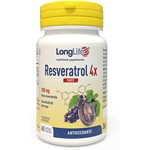 LongLife® Resveratrol 4x Forte | Trans-resveratrolo puro (Veri-te™) e uva rossa | 4 volte più forte | Cuore e circolazione | 60 capsule | Vegano e senza glutine