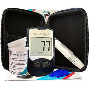 PataPac - Misuratore di Glicemia - Glucometro Kit, con 10 Strisce Reattive, 10 Lancette Pungidito, Penna Pungidito - Diabete Test Kit, Misura Glicemia