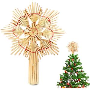 Xionghonglong Puntale per Albero di Natale,Albero di Natale Topper Stella,Decorazione per Albero di Natale Naturale,Ornamenti Dell'albero di Natale Fatti di Paglia